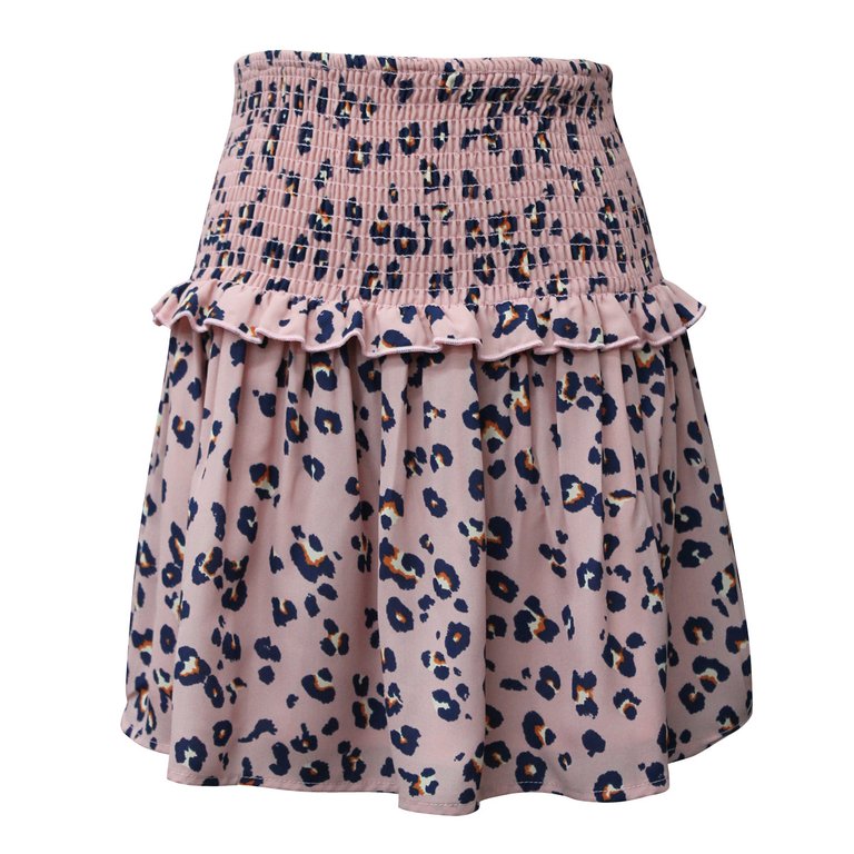 Leopard Smocked Waist Printed Skirt - Pink