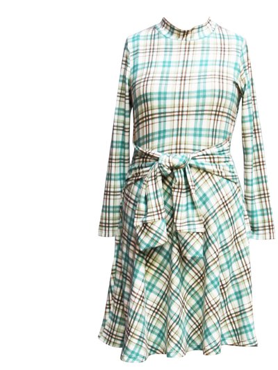 Ava & Yelly Long-Sleeve Plaid Tie-Front Fit-And-Flare Dress product