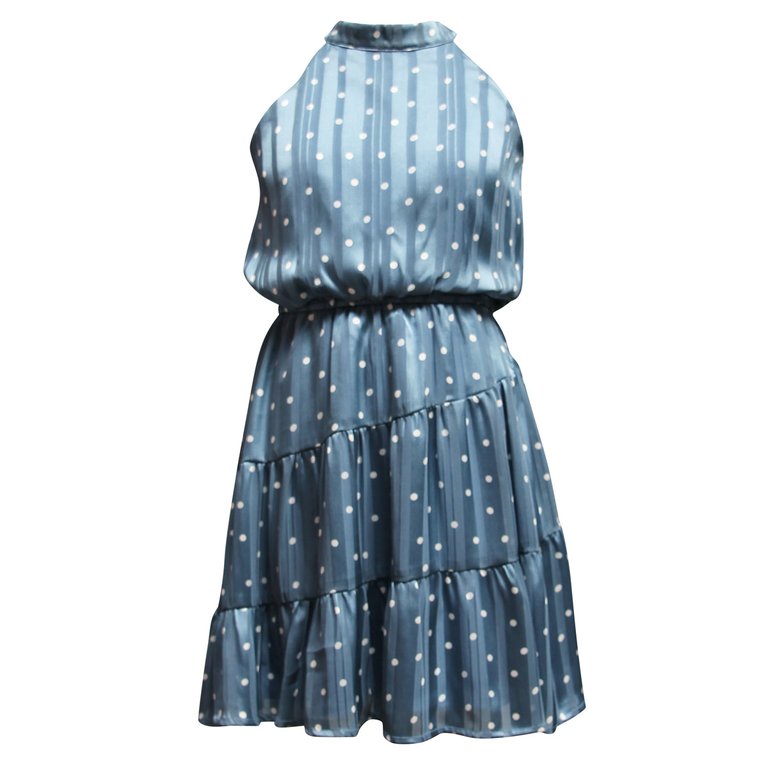 Polka Dot & Stripe Dress - Blue