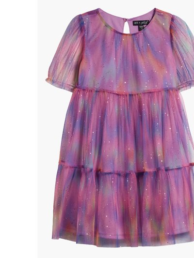 Ava & Yelly Rainbow Sparkle Tulle Overlay Tiered Party Dress product