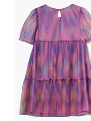Rainbow Sparkle Tulle Overlay Tiered Party Dress
