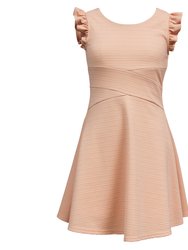 Ruffle Sleeve Skater Dress (Big Girl) - Blush - Blush
