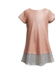 Sequin Tee Shirt Dress - Lil Girl - Pink/Silver