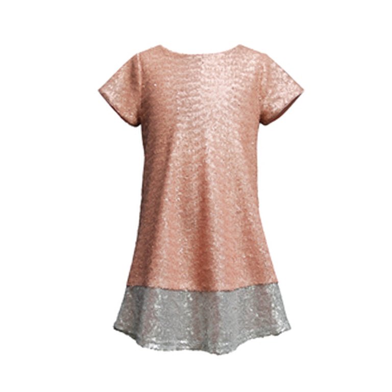 Sequin Tee Shirt Dress - Lil Girl - Pink/Silver