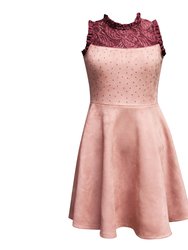 Sleeveless Lace Skater Dress - Mauve