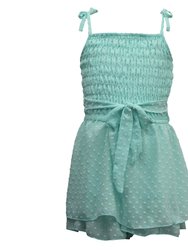 Smocked Clip Dot Romper - Lil Girl - Green