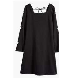 Square Neck Laser Heart Sleeve Dress - Black