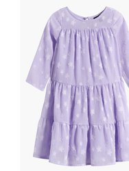 Star Long Sleeve Tiered Party Dress - Purple