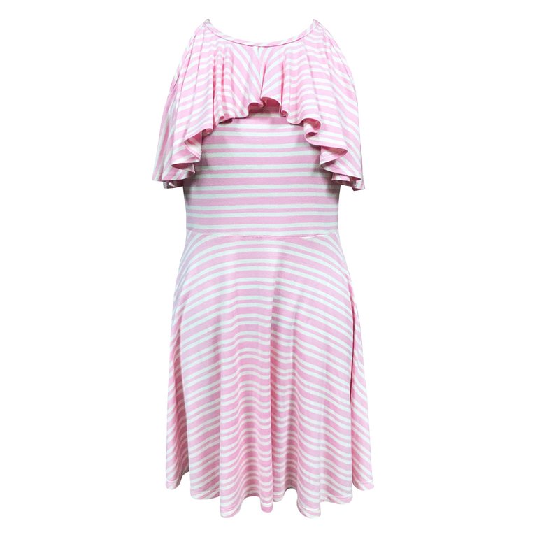 Striped Ruffle Dress - Pink