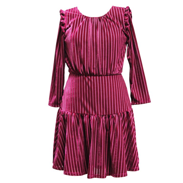 Velvet Shadow Stripe Dress - Burgandy