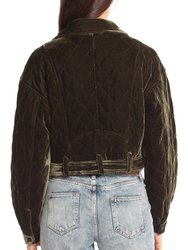 Cropped Quilted Velvet Biker Jacket