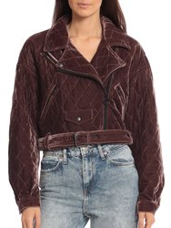 Cropped Quilted Velvet Biker Jacket