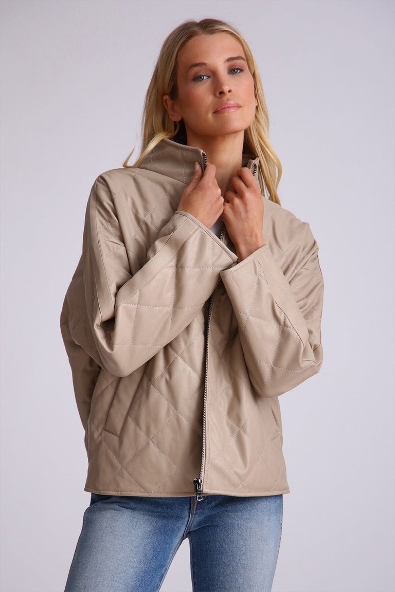 Diamond Quilted Faux Leather Jacket - Toasted Almond