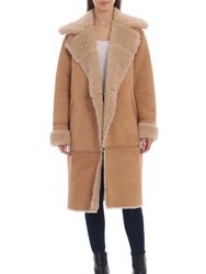 Double-Breasted Faux Shearling Coat - Rosewood