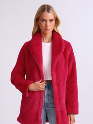 Faux Fur Shawl Collar Coat - Hibiscus Pink