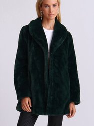 Faux Fur Shawl Collar Coat - Emerald Green