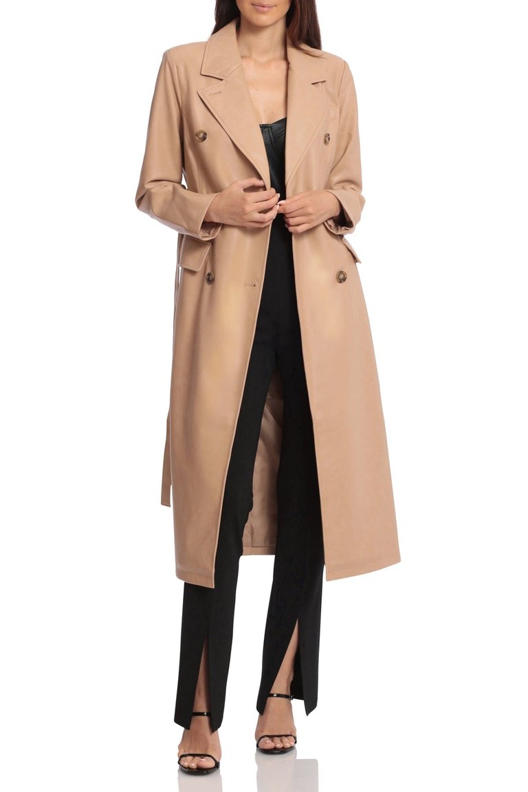 Faux Leather Belted Trench Coat