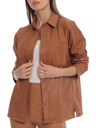 Faux Leather Button Down Shirt - Cognac