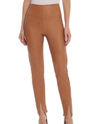 Faux Leather High Waisted Slit Legging - Camel