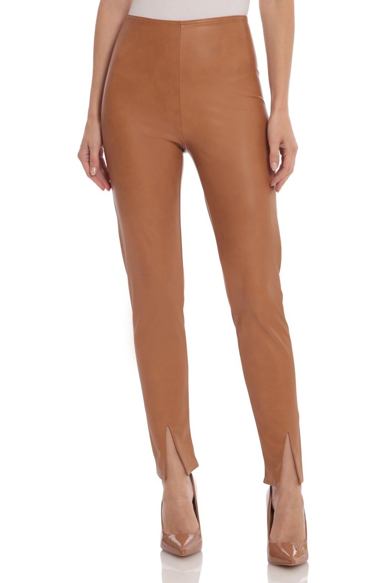 Faux Leather High Waisted Slit Legging - Camel