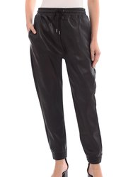 Faux Leather Joggers - Cognac