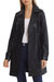 Faux Leather Open Trench - Black