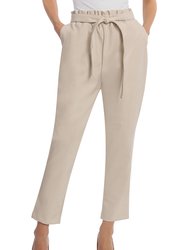 Faux Leather Paperbag Waist Tapered Trouser - Bone