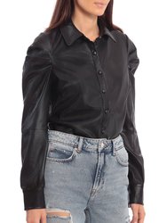 Faux Leather Puff Sleeve Shirt