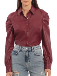 Faux Leather Puff Sleeve Shirt