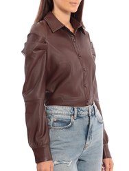 Faux Leather Puff Sleeve Shirt