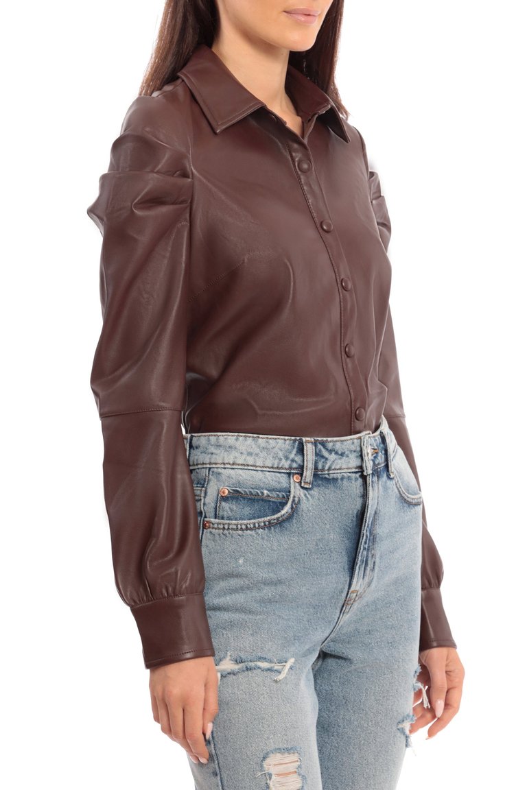 Faux Leather Puff Sleeve Shirt