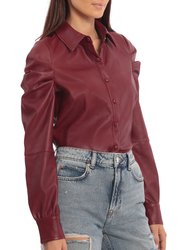 Faux Leather Puff Sleeve Shirt
