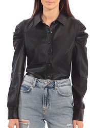 Faux Leather Puff Sleeve Shirt