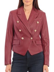 Gold Button Faux Leather Blazer