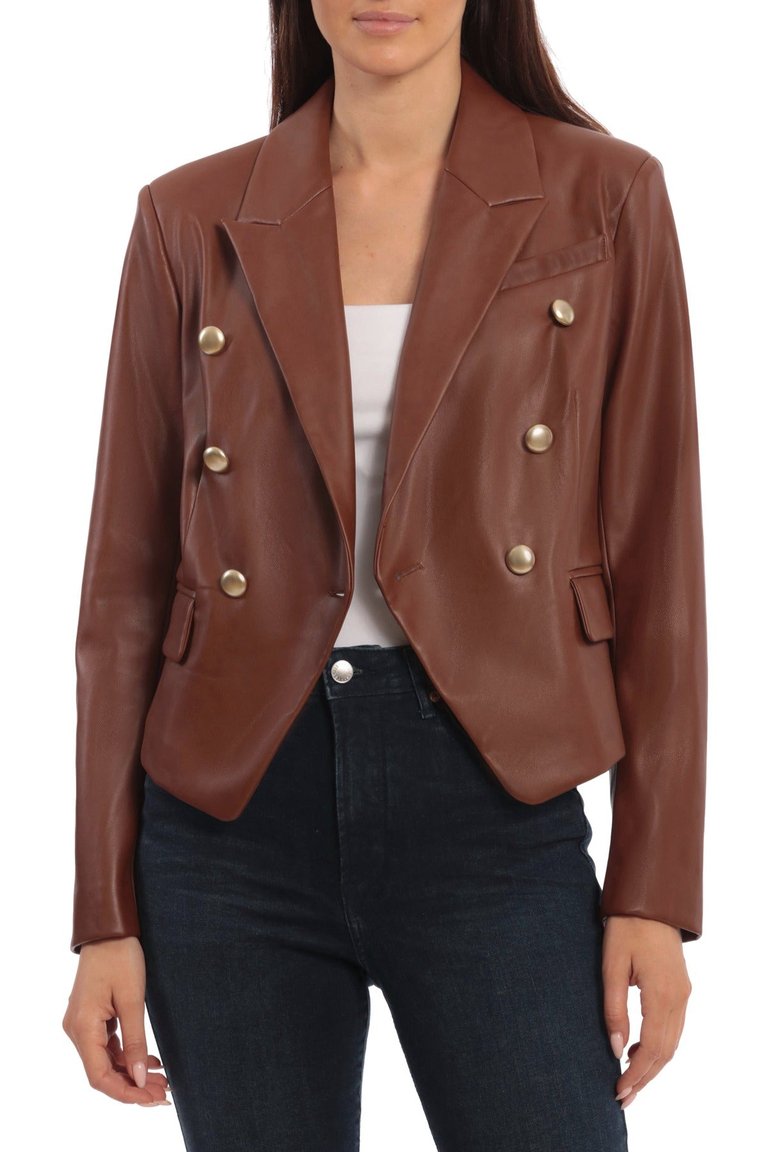 Gold Button Faux Leather Blazer - Sienna