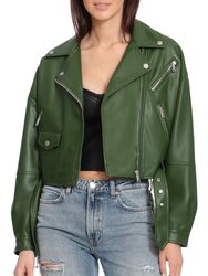 Oversized Faux Leather Cropped Biker Jacket - Ivy