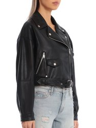 Oversized Faux Leather Cropped Biker Jacket