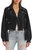 Oversized Faux Leather Cropped Biker Jacket - Black