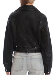 Oversized Faux Leather Cropped Biker Jacket