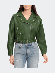 Oversized Faux Leather Cropped Biker Jacket