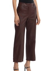 Seam-Front Faux Leather Wide Leg Crop Trouser