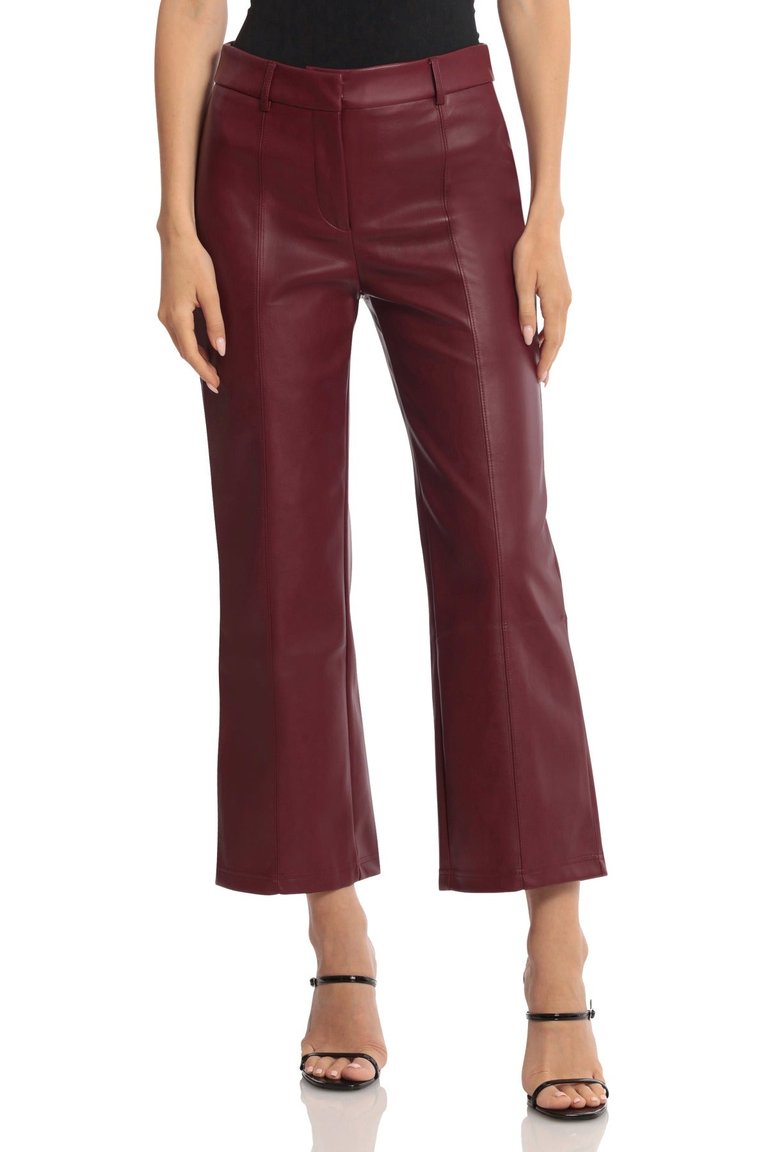 Seam-Front Faux Leather Wide Leg Crop Trouser - Oxblood