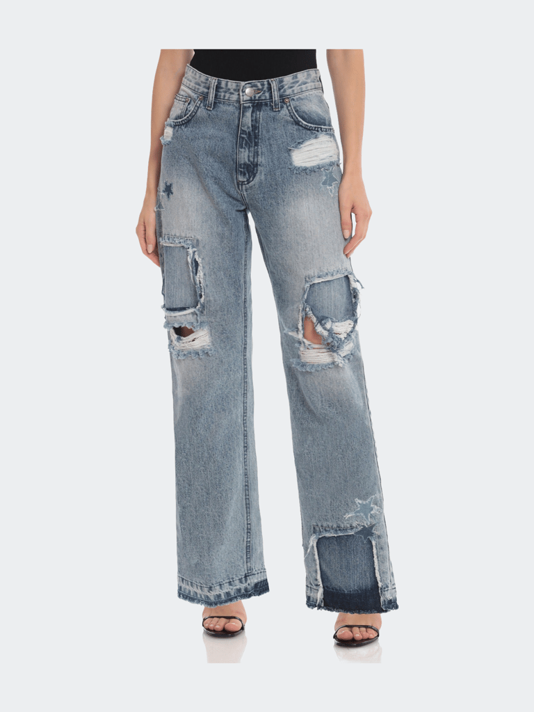 Stargazer Wide Leg Distressed Jeans - Stargazer Wash