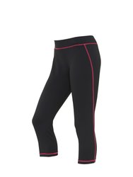 AWDis Just Cool Womens/Ladies Girlie Capri Sports Pants/Trousers (Jet Black/Hot Pink) - Jet Black/Hot Pink