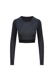 AWDis Just Cool Womens/Ladies Girlie Long-Sleeve Crop Top (Black Slate Melange) - Black Slate Melange