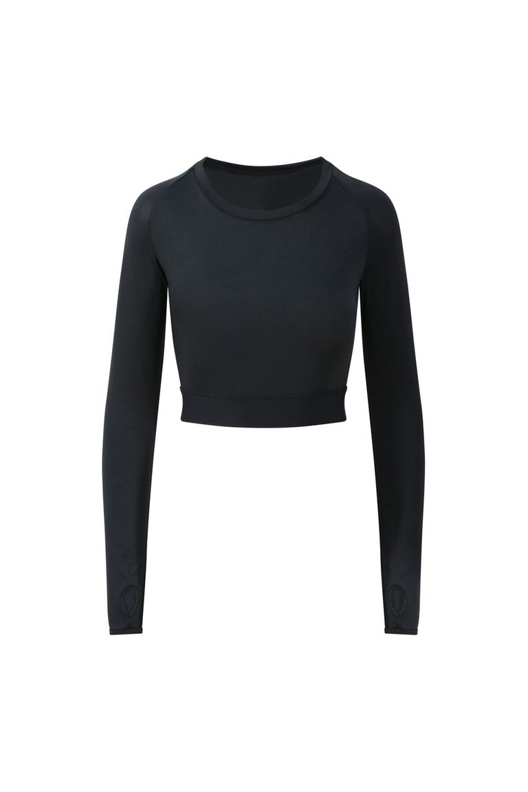 AWDis Just Cool Womens/Ladies Girlie Long-Sleeve Crop Top (Jet Black) - Jet Black