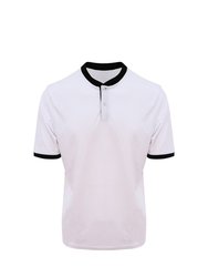 Mens Stand Collar Sports Polo - Arctic White/Jet Black - Arctic White/Jet Black