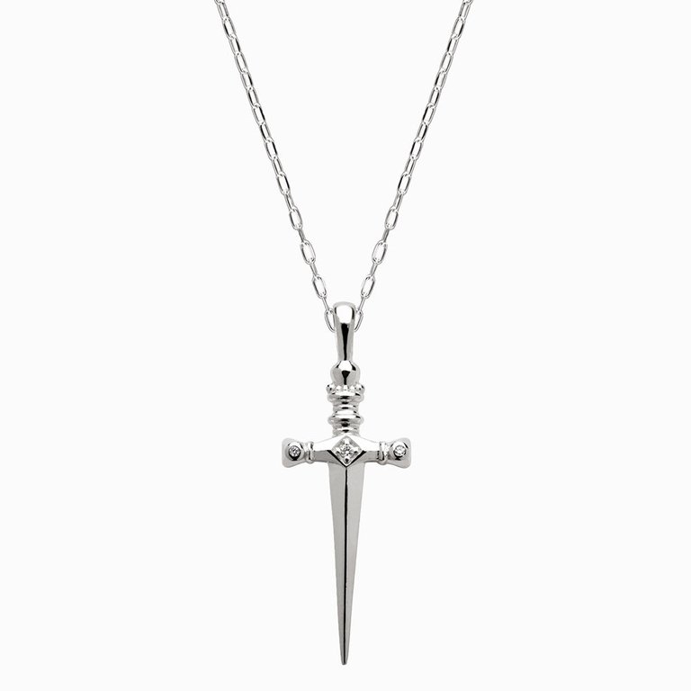 925 Sterling Silver Diamond Sword Necklace - Sterling Silver