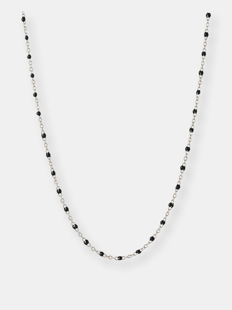 Black Beaded Enamel Necklace - Black Beaded