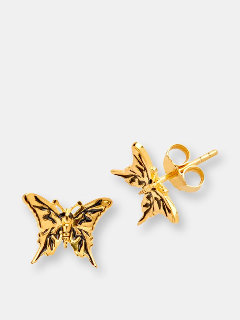 Dark Butterfly Studs - 14k Yellow Gold Vermeil